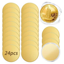24PCS Alloy Blank Coins 40mm Laser Engravable Threaded with Acrylic Protection Box for DIY Crafts Gold-Plated