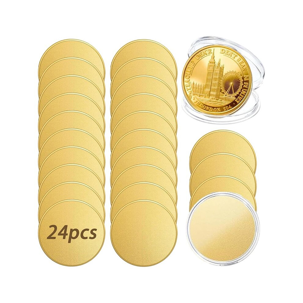 24Pcs Alloy Blank Coins 40Mm Laser Engravable Threaded With Acrylic Protection Box For Diy Crafts -Plated Gold 4712741376837