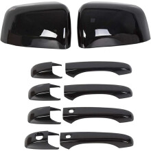 Gloss Black Mirror Covers+Door Handle Covers for Grand Cherokee Durango 2011-2020