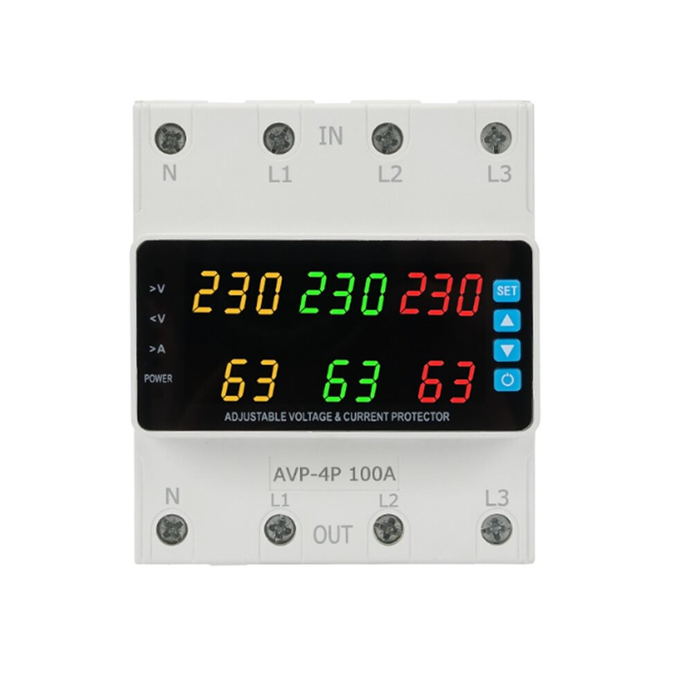 3 Phase 220-380V Voltage Relay 100A Changeover Overvoltage/Undervoltage/ Overcurrent/Phase Loss Protection Keep 4711494717065