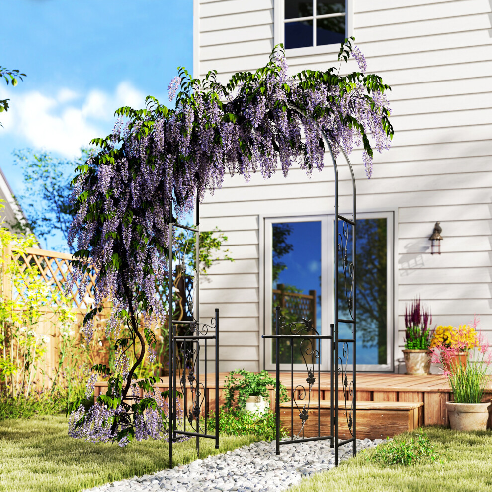 Outsunny 2.17M Steel Garden Arch With Double Gate, Garden Arbor Trellis, Black