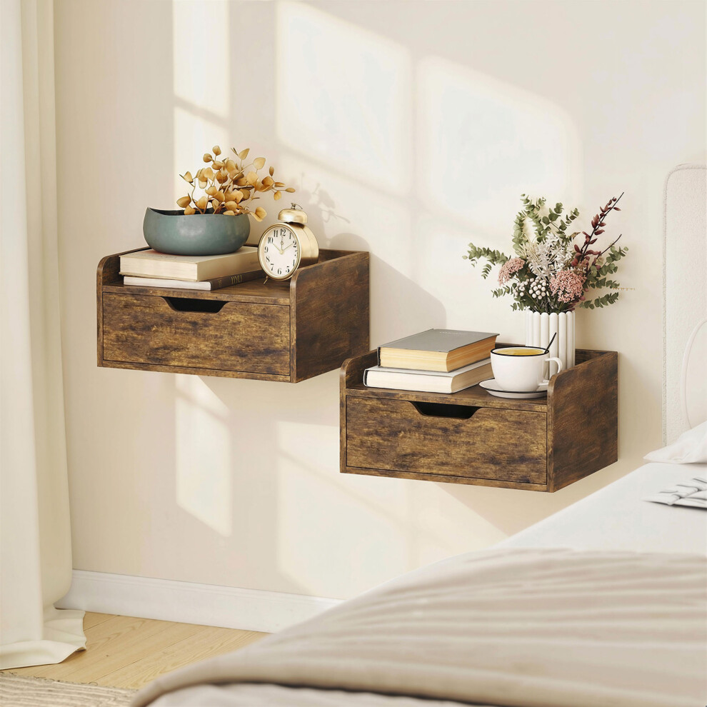 Homcom (Brown) Floating Nightstands Set Of 2, Nightstand With Drawer Brown