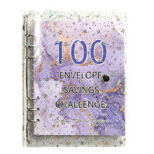 100 Envelope Challenge Pärm Spara Pärm för Save 5050 med Kontantkuvert för Budgetplanering Lila