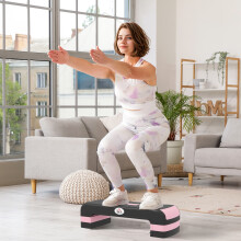HOMCOM Aerobic Step Three-Level Adjustable Exercise Stepper, Black and Pink