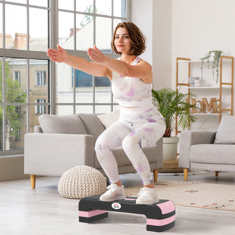 Homcom Aerobic Step Three-Level Adjustable Exercise Stepper, And Black/Pink