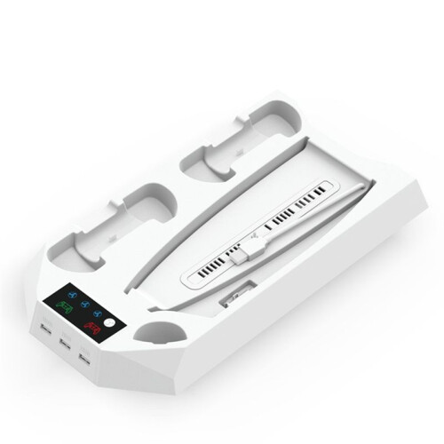 PS5 Bracket with Cooling Station and Dual Controller Charging Station for  5 Console Fan Speed White