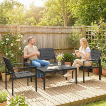 Outsunny 4 Piece Garden Furniture Set, HDPE Metal Outdoor Sofa, Black