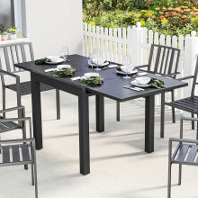 Outsunny Aluminium Extending Garden Table with Faux Wood Slatted Top, Black