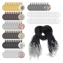 210Pcs Pendant Trays Kit with Glass Cabochon and Necklace Cords Set for Jewelry Making Pendants Necklaces Making