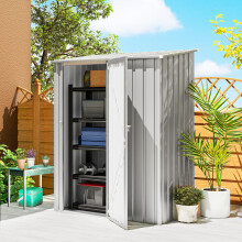 Outsunny Outdoor Storage Shed Steel Garden Shed w/ Lockable Door Grey