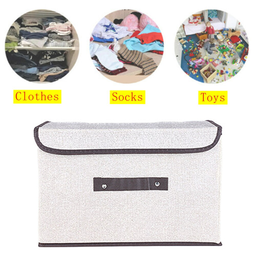 Fabric Storage Box with Lid, Beige, 1 Pack 2