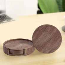 Set of 6 Wood Grain PU Leather Coasters Placemats Tea and Coffee Cups Cushions Home Bar Counter Insulated Rack Non Stick