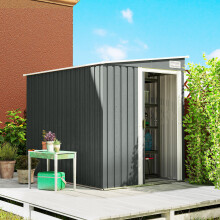 Outsunny 7 x 5FT Garden Shed w/ Foundation Lean to Metal Tool Shed Grey