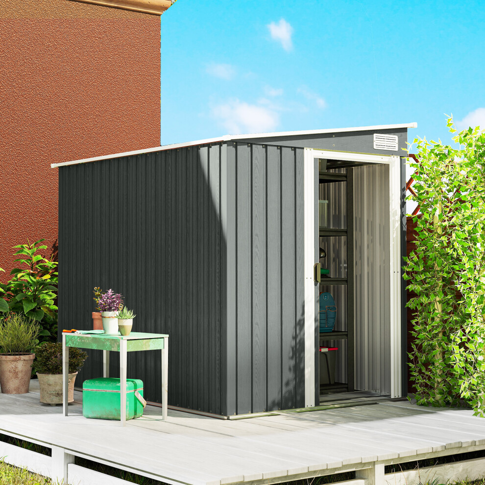 Outsunny 7 X 5Ft Garden Shed W/ Foundation Lean To Metal Tool Shed Grey