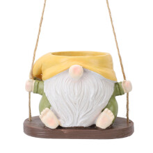 Resin Swing Plant Pot Cute Gnome Hanging Planter Indoor Outdoor Green