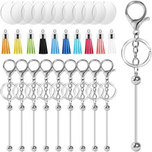 Keychain Making Kit - DIY Keyrings,10 Beadable Keychain Rods, 10 Tassels,10 Acrylic Blanks,Charm Keyring Making Kit