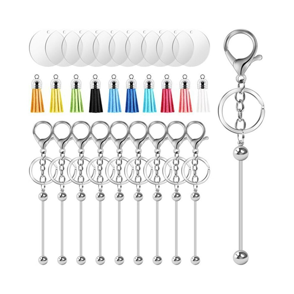 Keychain Making Kit - Diy Keyrings,10 Beadable Keychain Rods, 10 Tassels,10 Acrylic Blanks,Charm Keyring Making Kit 4712478052431
