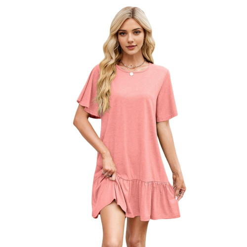 Robe d'été à col rond, rouge vin, taille M