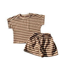 Girls' Summer Outfit Sets (1-10Y) – Stripe Short Sleeve Top & Shorts, Casual Comfort Wear; Compatible with Kids' Fashion