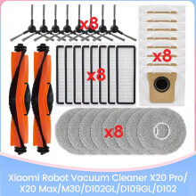34PCS Compatible with X20 Pro/X20 Max/M30/D102GL/D109GL/D102 Robot Vacuum Cleaner Spare Parts Brush Filter Mop Cloth Dust Bag