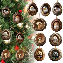 3D acryl kerstversieringen met bosdieren, set van 9 stuks – geschikt voor kerstboom en huisdecoratie