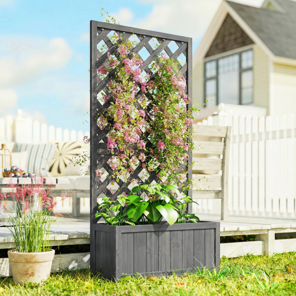 Outsunny (72.5 X 31.5 X 149.5 Cm, Grey) Wood Planter With Trellis
