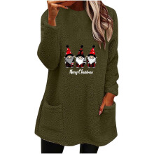 Damejuletop med termotoppe – Langærmede, casual sweatshirts, plus size, print/ensfarvet, rund hals, plysagtig, hætteløs