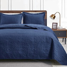 Ensemble de courtepointe King Size bleu marine – Couvre-lit d'été doux et léger, motif à pièces moderne, 3 pièces (1 courtepointe + 2 taies