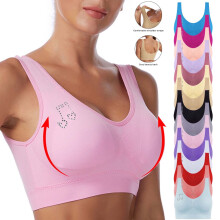 Naadloze bh's voor dames, damesbh's, draadloze naadloze bralette met strassdetails, dun, comfortabel, felroze