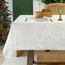 Jacquard Rectangle Christmas Tablecloth, Snowflakes Glitz Metallic, Waterproof & Washable, White 60"x102", Compatible with Holiday Party Decor
