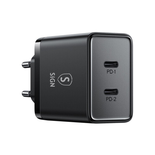 Încărcător dublu USB-C PD 40W - Negru