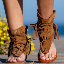 Women's Retro Flat Sandals Beach Dressy Flip Flops Women Retro Flip Flops Bohemian Tassel Sandals Roman Beach Boots Sandals
