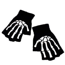 1 pár unisex dámských pletacích návleků, černé, bezprstové, s kostlivými drápy, 17 cm, Q8M5
