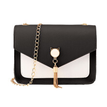 Damesclutch met kwastjes, knoopsluiting, leren ketting, crossbodytas, schoudertas, reistas, winkeltas, telefoontas, zwart