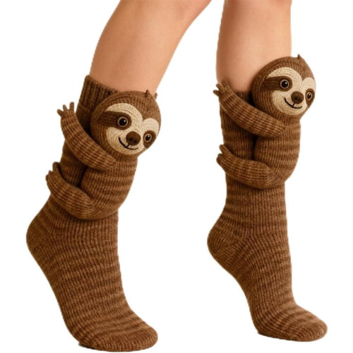 Sloth Socks Dame Dobbeltlags Bomuld 3D Strik
