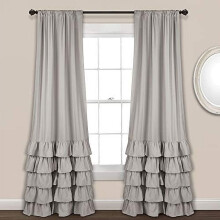 Allison Ruffle Light Filtering Window Curtain Panels Pair 40" W x 84" L Light Gray - Coquette Curtains for Bedroom - Ruffle Curtains Kids