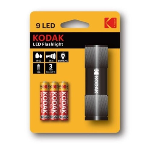Linterna de 9 LED con carcasa de metal negra