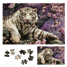 Puzzle en bois motif tigre blanc - Cadeau relaxant pour la famille et les amis (1000 pièces)