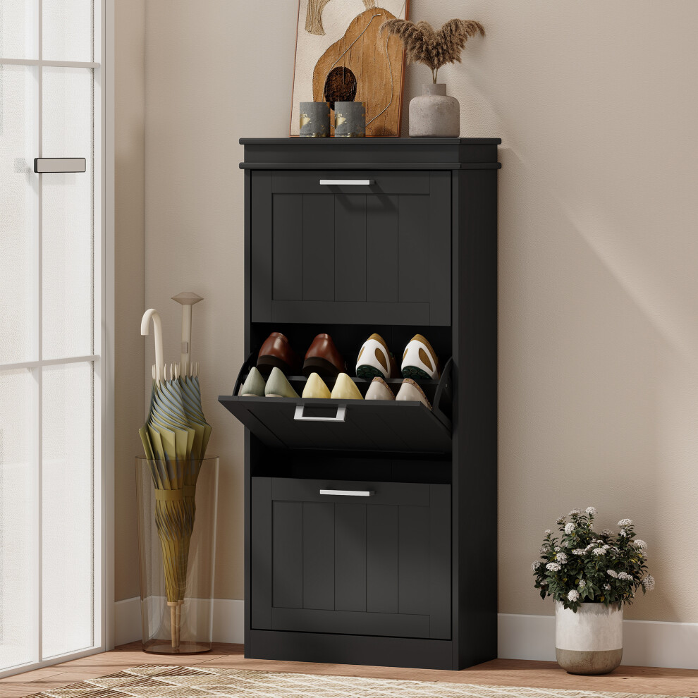 Homcom Slim Shoe Storage Cabinet With 3 Flip Drawers For Entryway, Black
