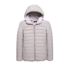 Jaqueta masculina casual, grossa, com capuz, zíper, acolchoada em algodão, impermeável, para o inverno, leve e confortável, na cor cinza, tamanho