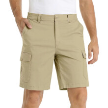 Calções cargo masculinos com vários bolsos, cintura elástica, fecho de botão e zíper, estilo casual esportivo, comprimento até o joelho,