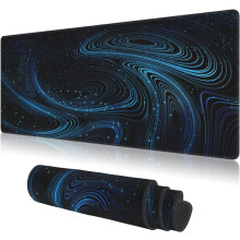 Grote zwarte en blauwe Galaxy gaming muismat, antislip rubberen onderkant, gestikte randen, 80 x 29 cm, compatibel met alle muizen