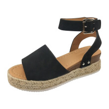 Woman Summer Sandals Open Toe Casual Platform Wedge Shoes Casual Canvas Shoes 36 Black