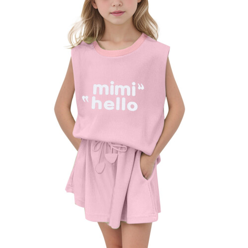 Ediodpoh Kids Σετ 2 τεμαχίων για κορίτσια: Αμάνικο τοπ & Σορτς με τσέπες, ροζ, μέγεθος 7-8