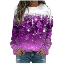 Blusa feminina de manga comprida com estampa floral natalina e decote redondo. Blusa feminina moderna e casual.