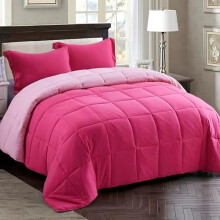 Pink Comforter Set Full Size 3-Piece Reversible Box Stitched