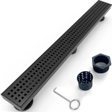 12" Removable Cover Linear Shower Drain, 304 SS Rectangular Floor Drain for Kitchen/Bath, Matte Black, w/ Hair Strainer & Adjustable Feet