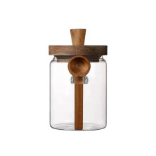 Glass Storage Jar with Wooden Lid & Spoon, Airtight