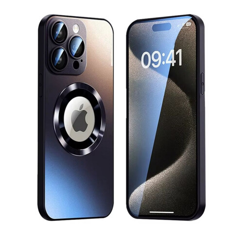Capa magnética para iPhone 16 Pro com proteção de lente e visualização do logotipo - Preto