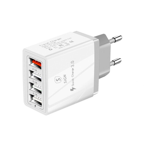 Caricabatterie rapido 4xUSB-A, PD e Q.C 3.0, 33 W - Bianco